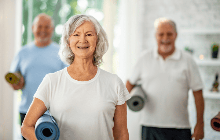 seniors with exercise equipment.
