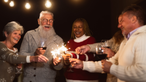 a group of elderly people sharing in the holidays