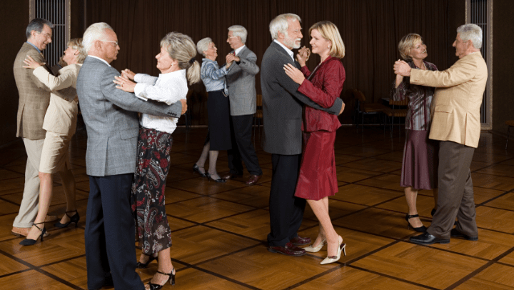 a group of seniors in ballroom dancing classes