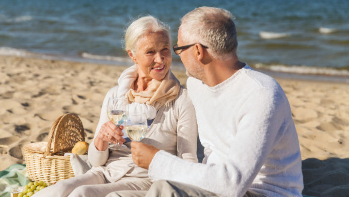 a senior couple in the beach