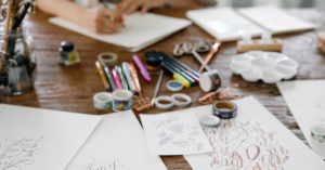 craft materials on a table