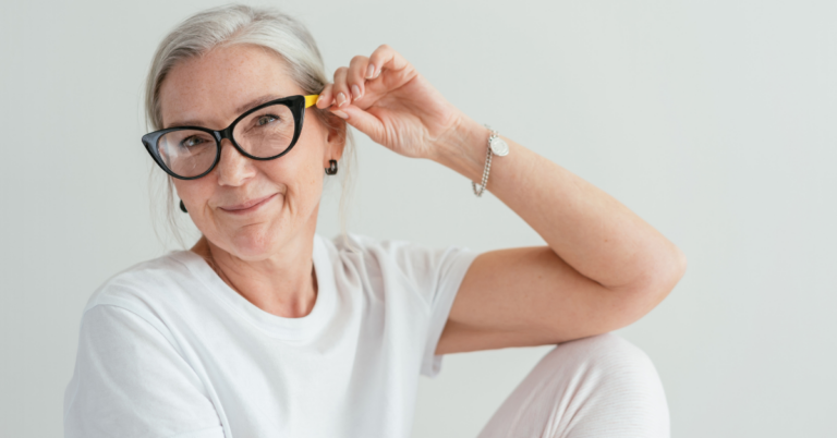 an old lady wearing glasses