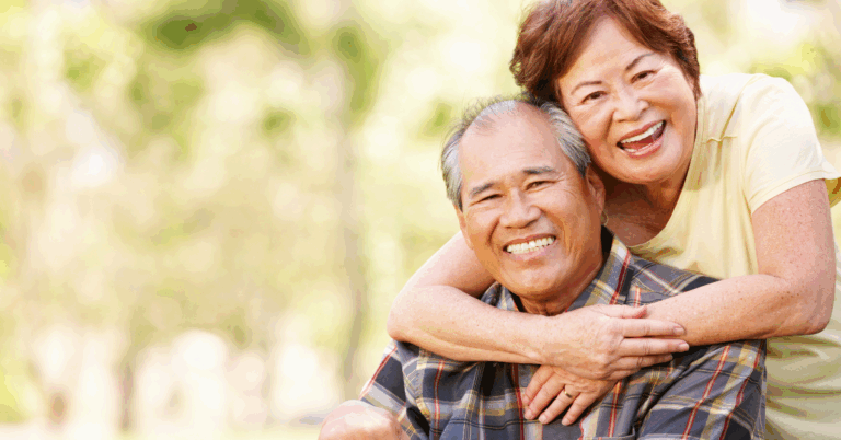 a senior cuple hugged