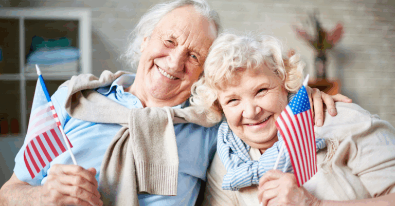 seniors with american flags
