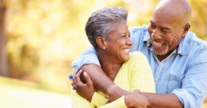 a man and woman hugging